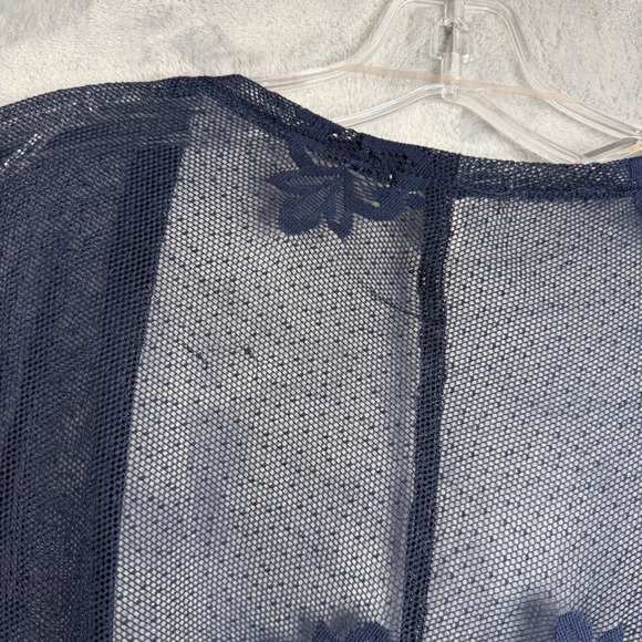 Maurices Lace Open Front Cardigan Womens M Navy Blue Boho Floral Micro Mesh - Picture 8 of 11